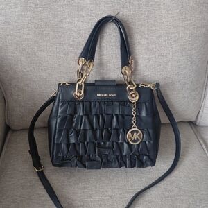 Michael Kors Cynttia Black Ruffled Satchel Bag